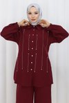 Bordo Taş Detaylı İkili Tesettür Takım