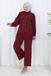 Bordo Taş Detaylı İkili Tesettür Takım
