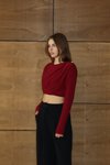 Bordo Tokalı Premium Crop Bluz