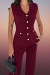 Bordo Triko Yelek Pantolon İkili Örme Yelekli Geniş Paça Takım