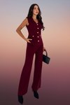 Bordo Triko Yelek Pantolon İkili Örme Yelekli Geniş Paça Takım
