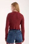 Bordo Yırtıklı Füme Triko Crop Kazak
