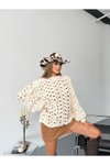 Ekru Ajurlu Triko Oversize Kazak
