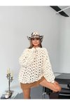 Ekru Ajurlu Triko Oversize Kazak