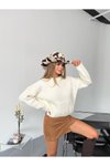 Ekru Balon Kol Triko Oversize Kazak