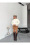 Ekru Balon Kol Triko Oversize Kazak