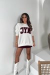 Ekru Bordo Nyc Kürklü Sweat Etek İkili Takım