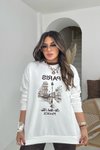 Ekru İşlemeli Paris Sweatshirt