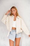 Ekru Oversize Kemerli Bomber Ceket