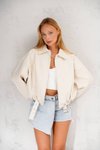 Ekru Oversize Kemerli Bomber Ceket