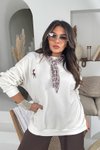 Ekru Yakası Şal Detaylı Twst Model Sweatshirt