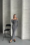 Smoky Grey Long Madonna Collar Cotton Dress