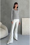 Gri Beyaz Çizgili Uzun Kol Body