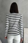 Gri Beyaz Çizgili Uzun Kol Body