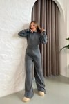 Grey Stand-Up Collar Thumb-Hole Knit Two-Piece Set
