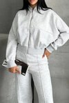 Gri Kadın Oversize Sweat Pantolon Eşofman Takımı