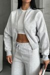Gri Kadın Oversize Sweat Pantolon Eşofman Takımı