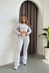 Gri Parmak Geçmeli Basic Crop İspanyol Paça Tayt İkili Takım