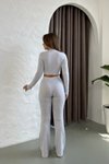 Gri Parmak Geçmeli Basic Crop İspanyol Paça Tayt İkili Takım