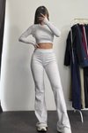 Gri Parmak Geçmeli Basic Crop İspanyol Paça Tayt İkili Takım