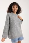 Gri Selanik Örgü Oversize Triko Uzun Kazak
