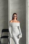 Grey Long Madonna Collar Cotton Dress