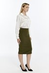 Haki Midi Mevsimlik Yırtmaç Detaylı Etek