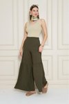 Haki Paçası Büzgü Detaylı Aerobin Kumaş Beli Lastikli Rahat Kesim Pantolon