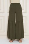 Haki Paçası Büzgü Detaylı Aerobin Kumaş Beli Lastikli Rahat Kesim Pantolon