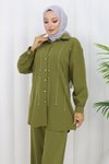 Haki Taş Detaylı İkili Tesettür Takım