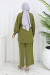 Haki Taş Detaylı İkili Tesettür Takım