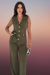 Haki Triko Yelek Pantolon İkili Örme Yelekli Geniş Paça Takım