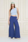 İndigo Paçası Büzgü Detaylı Aerobin Kumaş Beli Lastikli Rahat Kesim Pantolon