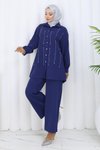 İndigo Taş Detaylı İkili Tesettür Takım