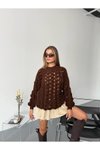 Kahve Ajurlu Triko Oversize Kazak