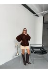 Kahve Ajurlu Triko Oversize Kazak