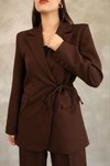 Kahve Blazer Yandan Bağlamalı Şık Ve Rahat Ceket