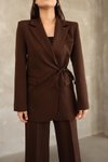 Kahve Blazer Yandan Bağlamalı Şık Ve Rahat Ceket
