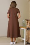 Kahve Midi Sıfır Yaka Kısa Kollu Elbise