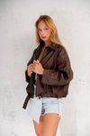 Kahve Oversize Kemerli Acı Bomber Ceket