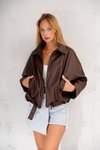 Kahve Oversize Kemerli Acı Bomber Ceket