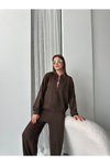 Kahverengi Fermuarlı Modal Kumaş Eşofman Takım