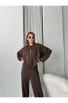 Kahverengi Fermuarlı Modal Kumaş Eşofman Takım