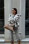 Premium White Fur Jacket with Brown Leopard Print Collar