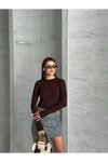 Kahverengi Modal Kumaş Taşlı Body