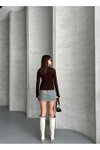 Kahverengi Modal Kumaş Taşlı Body