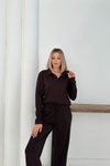 Kahverengi Polo Yaka Modal Kumaş Basic İkili Takım