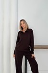 Kahverengi Polo Yaka Modal Kumaş Basic İkili Takım