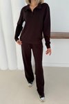Kahverengi Polo Yaka Modal Kumaş Basic İkili Takım