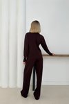 Kahverengi Polo Yaka Modal Kumaş Basic İkili Takım